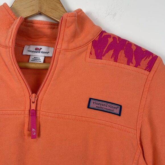 Vineyard Vines Pullover XS Orange 1/4 Zip Parrots Casual Pink - Picture 2 of 5